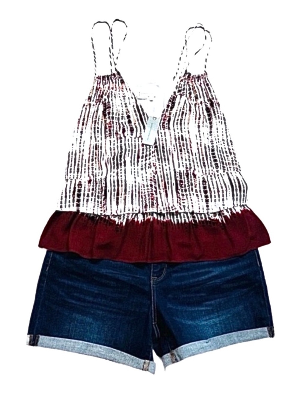 ANTHROPOLOGIE ~ Burgundy and White Loose Fit Double Spaghetti Strap Top size SP